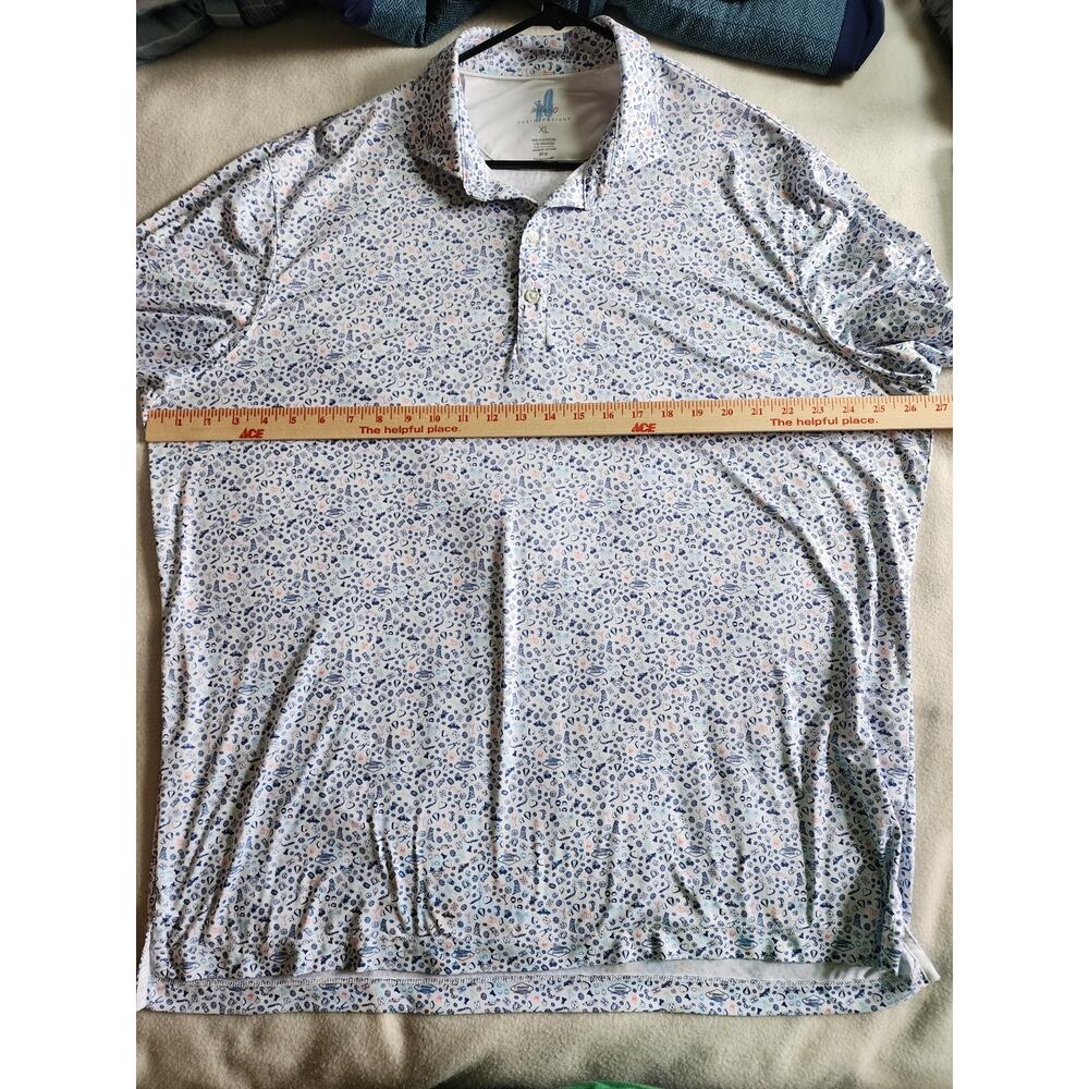 Johnnie-O Viva Las J-O Polo Shirt XL Vegas Novelty Micro Print White Blue Golf - Picture 9 of 9